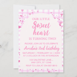 Pink Little Sweetheart Second Birthday Invitation. 招待状