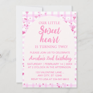 Pink Little Sweetheart Second Birthday Invitation. 招待状