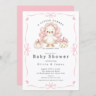 Pink Little Turkey Baby Shower Invite 招待状
