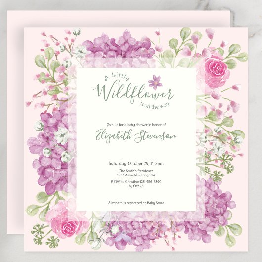 Pink Little Wildflower Baby Shower Invitation 招待状