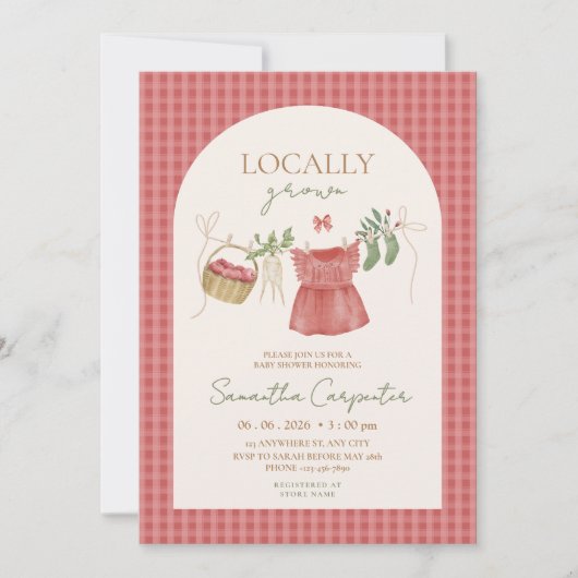 Pink Locally Grown Farmer's Market Baby Shower 招待状 (正面)