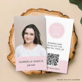 Pink Logo QR Code Photo Professional Business Card 名刺