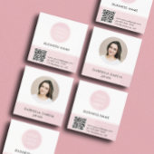 Pink Logo QR Code Photo Square Business Card スクエア名刺