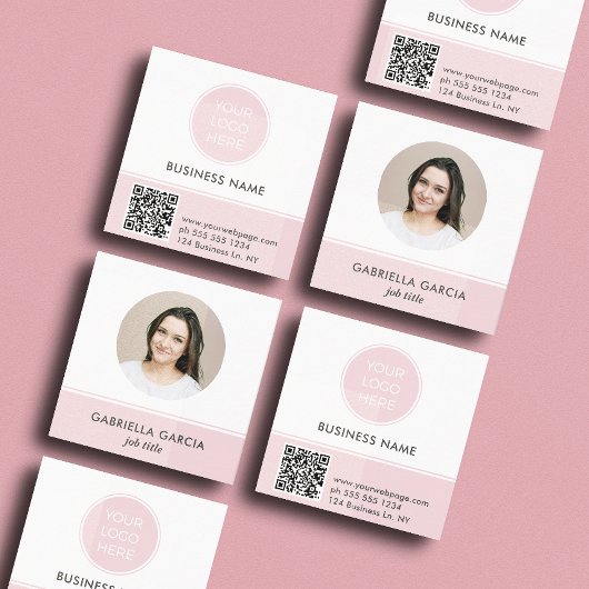 Pink Logo QR Code Photo Square Business Card スクエア名刺