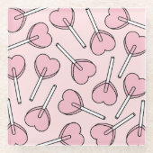 Pink Lollipops, Heart Lollipops, Lollipop Pattern ガラスコースター (正面)