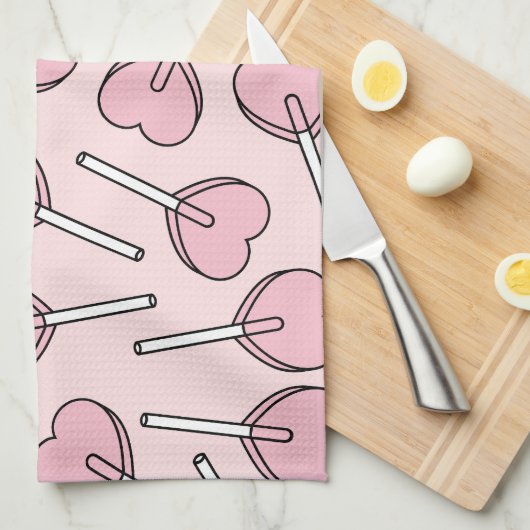 Pink Lollipops, Heart Lollipops, Lollipop Pattern キッチンタオル (四つ折り)