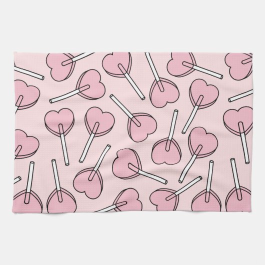 Pink Lollipops, Heart Lollipops, Lollipop Pattern キッチンタオル (横)