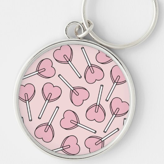 Pink Lollipops, Heart Lollipops, Lollipop Pattern キーホルダー (正面)