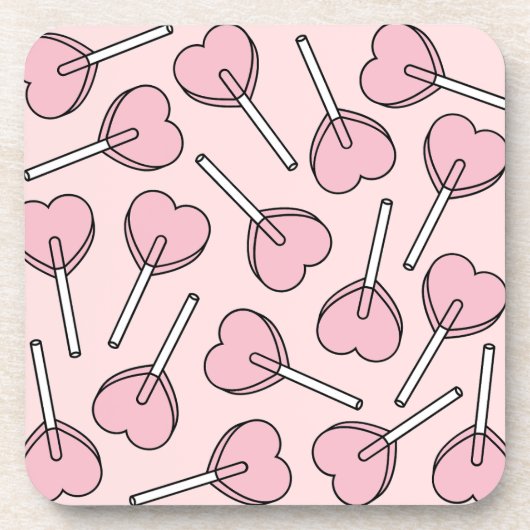 Pink Lollipops, Heart Lollipops, Lollipop Pattern コースター (正面)