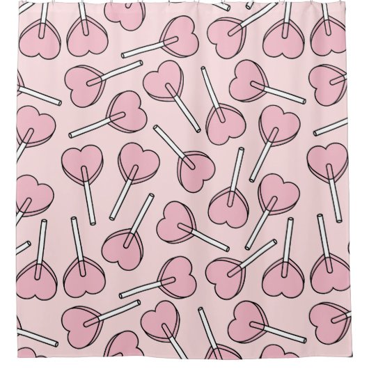 Pink Lollipops, Heart Lollipops, Lollipop Pattern シャワーカーテン (正面)