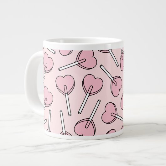 Pink Lollipops, Heart Lollipops, Lollipop Pattern ジャンボコーヒーマグカップ (正面左)