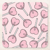 Pink Lollipops, Heart Lollipops, Lollipop Pattern スクエアペーパーコースター (正面)