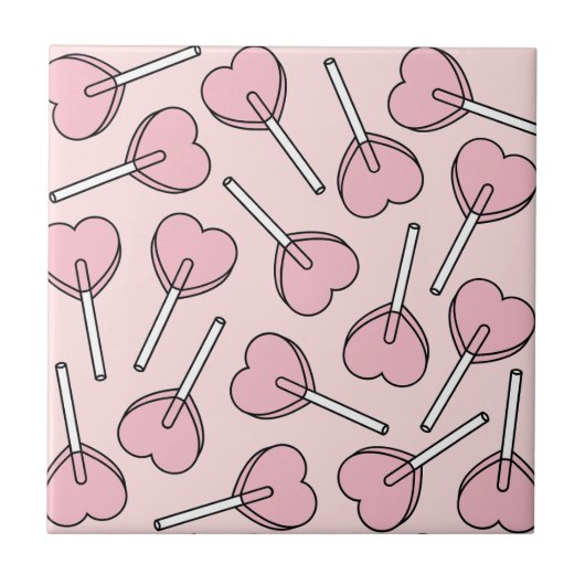 Pink Lollipops, Heart Lollipops, Lollipop Pattern タイル (正面)