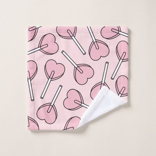 Pink Lollipops, Heart Lollipops, Lollipop Pattern バスタオルセット (ウォッシュタオル)