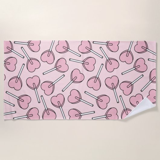 Pink Lollipops, Heart Lollipops, Lollipop Pattern ビーチタオル (正面)