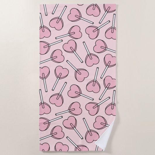 Pink Lollipops, Heart Lollipops, Lollipop Pattern ビーチタオル (正面)