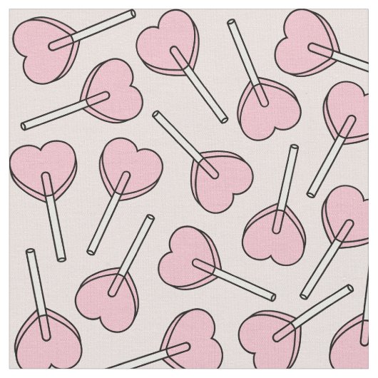 Pink Lollipops, Heart Lollipops, Lollipop Pattern ファブリック (クローズアップ)