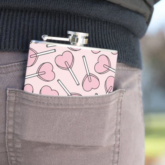 Pink Lollipops, Heart Lollipops, Lollipop Pattern フラスク (インサイチュ)
