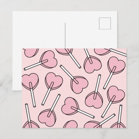 Pink Lollipops, Heart Lollipops, Lollipop Pattern ポストカード (正面/裏面)
