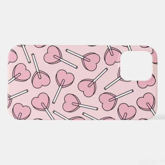 Pink Lollipops, Heart Lollipops, Lollipop Pattern iPhoneケース (裏面横)