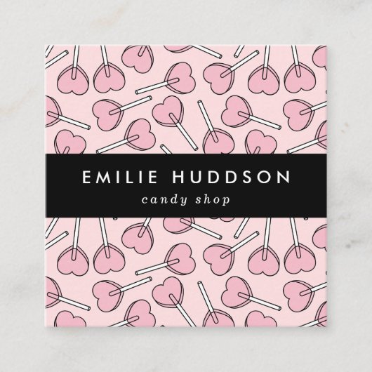 Pink Lollipops, Heart Lollipops, Lolly, Candy Shop スクエア名刺 (正面)