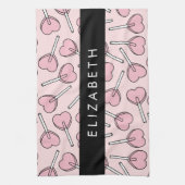 Pink Lollipops, Heart Lollipops, Lolly, Your Name キッチンタオル (縦)