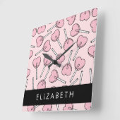 Pink Lollipops, Heart Lollipops, Lolly, Your Name スクエア壁時計 (傾斜)