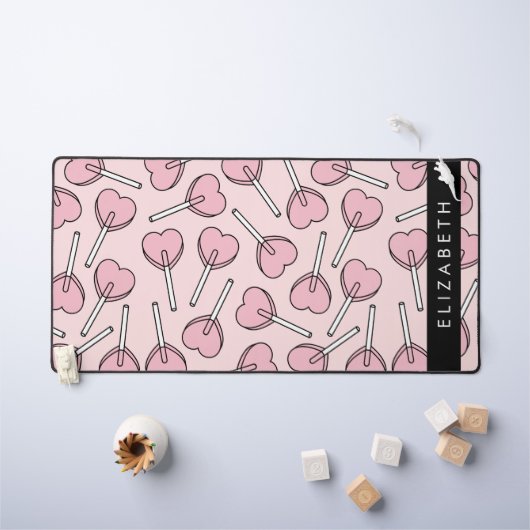 Pink Lollipops, Heart Lollipops, Lolly, Your Name デスクマット (キッズテーブル)