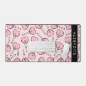 Pink Lollipops, Heart Lollipops, Lolly, Your Name デスクマット (キーボード&マウス)