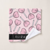 Pink Lollipops, Heart Lollipops, Lolly, Your Name バスタオルセット (ウォッシュタオル)