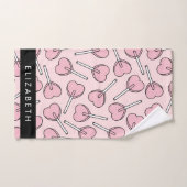 Pink Lollipops, Heart Lollipops, Lolly, Your Name バスタオルセット (ハンドタオル)