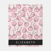 Pink Lollipops, Heart Lollipops, Lolly, Your Name フリースブランケット (正面)