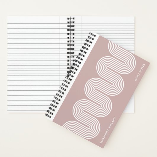 Pink Lombard Wavy Lines Modern Custom Notebook ノートブック (内側)