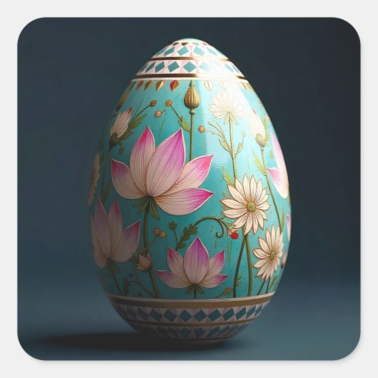 Pink Lotus and White Floral Easter Egg スクエアシール (正面)