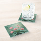 Pink Lotus Artwork  ガラスコースター (アングル)