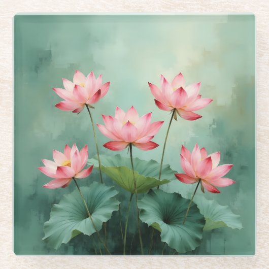 Pink Lotus Artwork  ガラスコースター (正面)