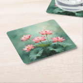Pink Lotus Artwork スクエアペーパーコースター (アングル)