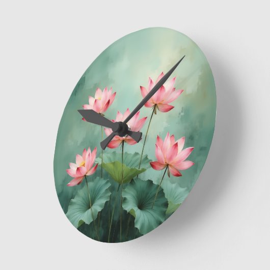 Pink Lotus Artwork  ラウンド壁時計 (傾斜)