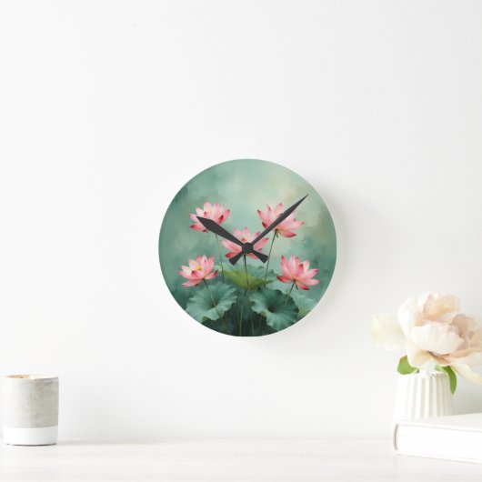 Pink Lotus Artwork  ラウンド壁時計 (ホーム)