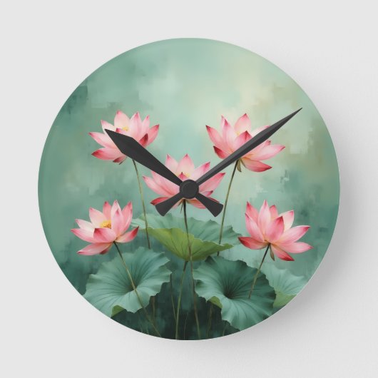Pink Lotus Artwork  ラウンド壁時計 (正面)