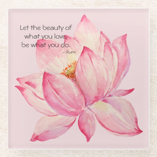 Pink Lotus Flower Rumi Beauty Quote ガラスコースター (正面)