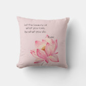 Pink Lotus Flower Rumi Beauty Quote クッション (正面)