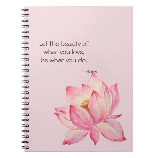 Pink Lotus Flower Rumi Beauty Quote ノートブック (正面)