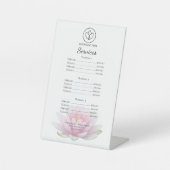Pink Lotus Flower Spa Salon Services Menu 台座サイン (正面)