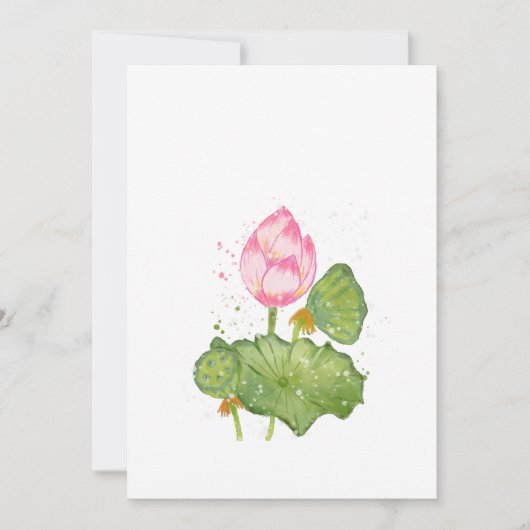 Pink Lotus Flower Watercolor – Botanical Zen サンキューカード (正面)
