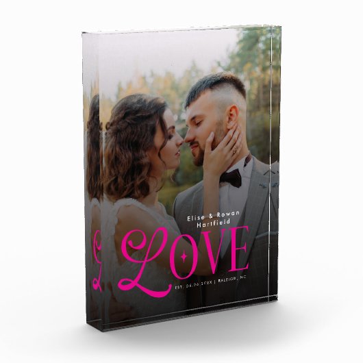 Pink Love Custom Wedding Photo Couples Monogram フォトブロック (左)