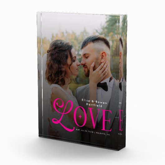 Pink Love Custom Wedding Photo Couples Monogram フォトブロック (右)