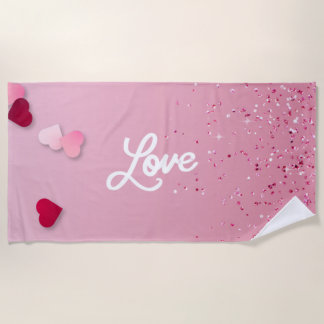 Pink Love Heart Beach Towel  ビーチタオル