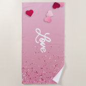 Pink Love Heart Beach Towel  ビーチタオル (正面)