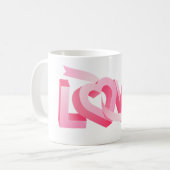 Pink Love Heart Ribbon コーヒーマグカップ (正面左)